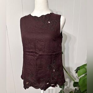 🛍️ Madison Studio 100% Linen embroidered sleeveless top Size 4